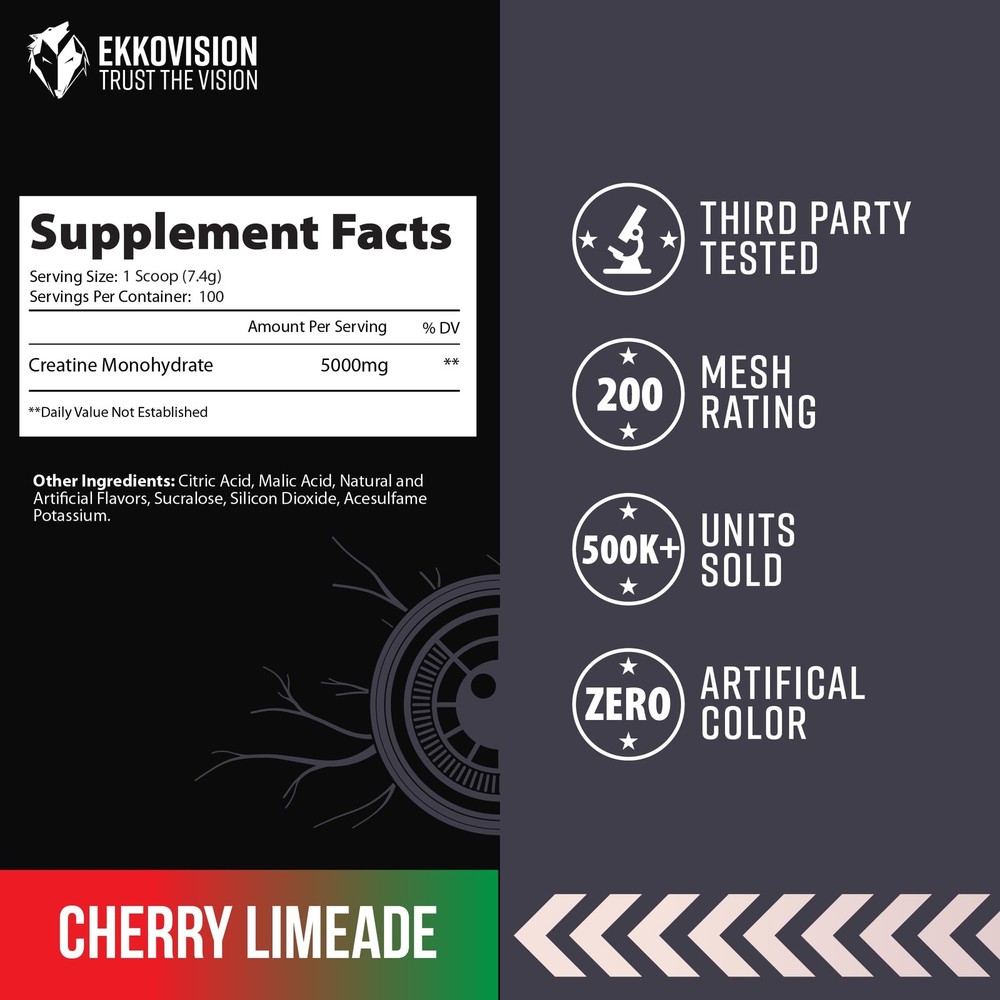 Ekkovision Creatine Monohydrate Powder, Micronized, Cherry Limeade, Pre Worko...
