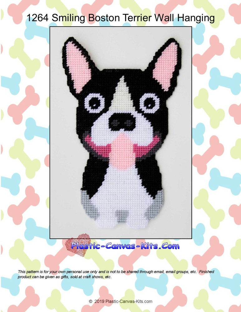 Smiling Boston Terrier Dog  Wall Hanging-Plastic Canvas Pattern or Kit