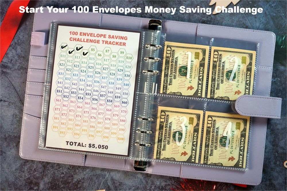 25 Pcs 4 Pocket 100 Envelopes Money Saving Challenge A5 Binder/ Pre- Print