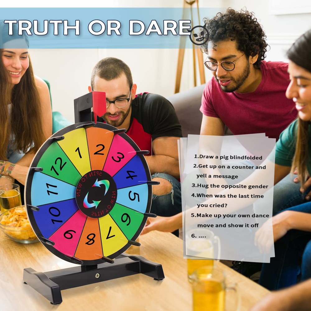 12" Tabletop Spinning Prize Wheel 12 Slots with Durable Plastic Base, Spinner...