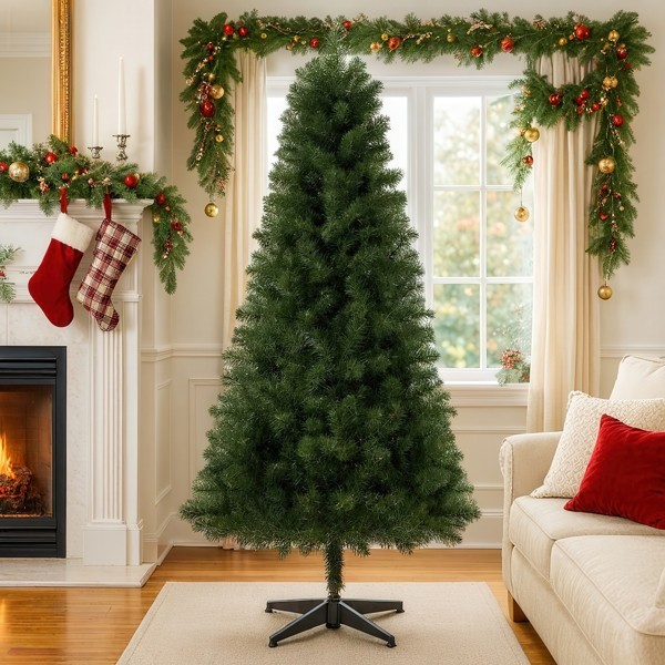 6-Foot Artificial Christmas Tree Without Lights, Three-Stage Pvc Branches Lush
