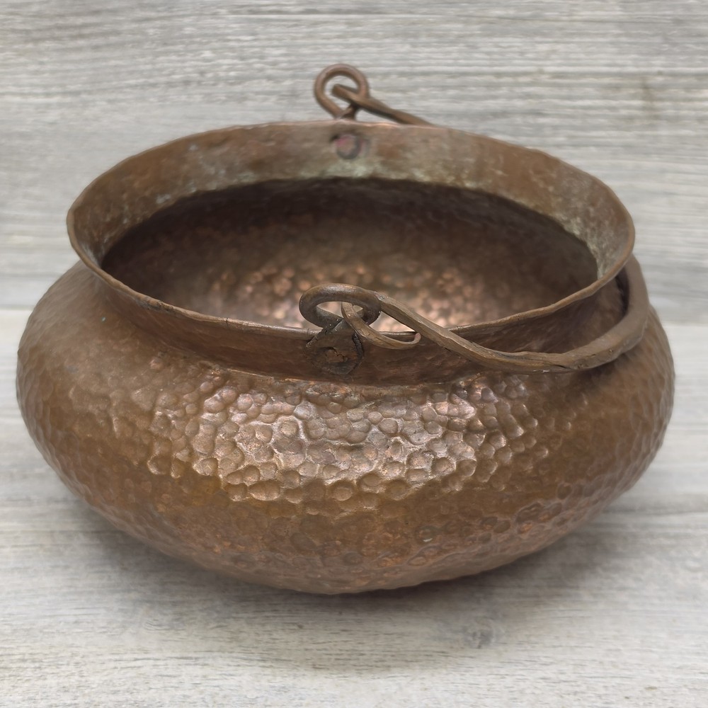 Antique Hand Hammered Copper Cauldron Pot Planter Rustic Garden Decor