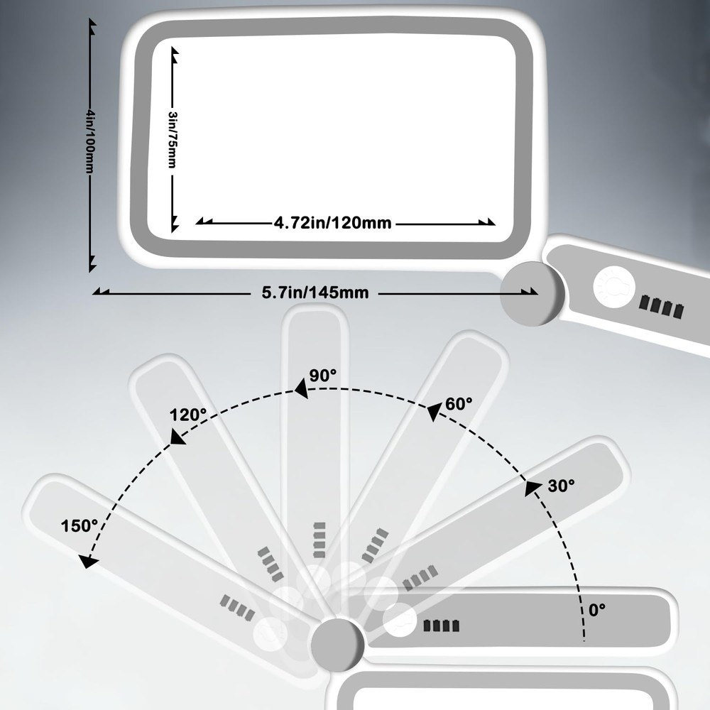 Handheld Folding Magnifying Glass for Reading Stepless Dimmable Light Recharg...