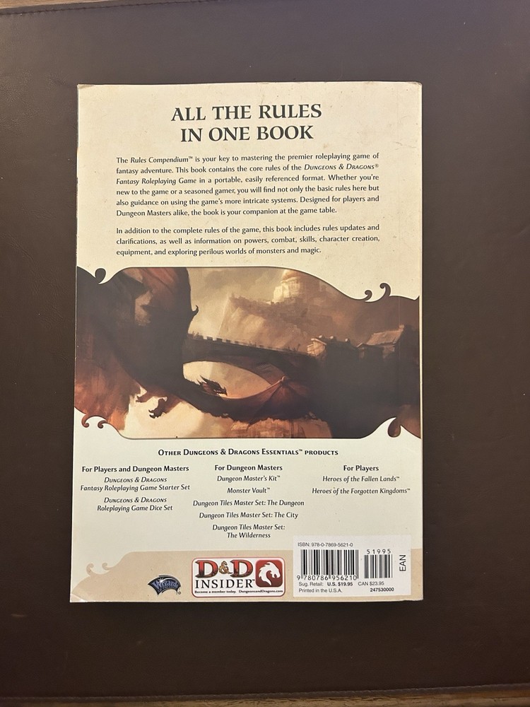 Dungeons and Dragons Essentials 4th Ed Player's Rules Compendium WOC24753 D&D