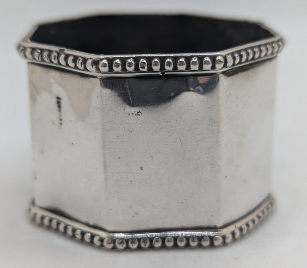 Antique Octagonal German 800 Silver Napkin Ring "GL" or "LG" initials, as is