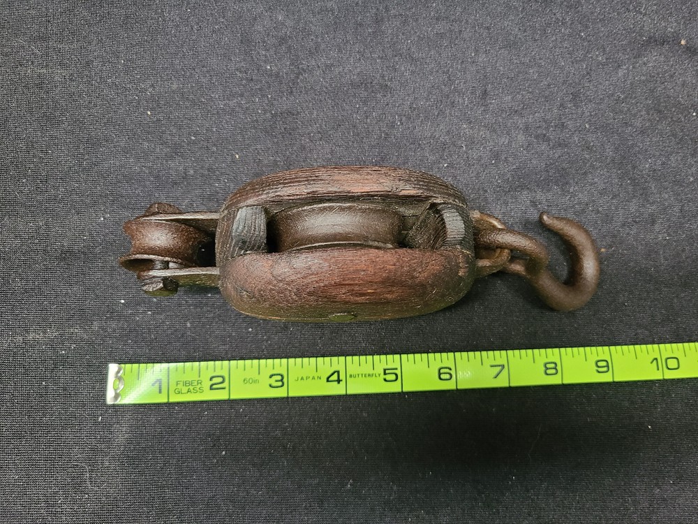 Vintage Rustic Wood Single Block and Tackle Pulley