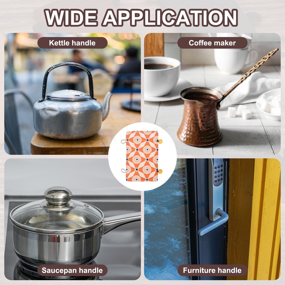 2 Pcs Teapot Handle Cover, Anti-Slip Kettle Handle Sleeve Flower Pattern, Orange