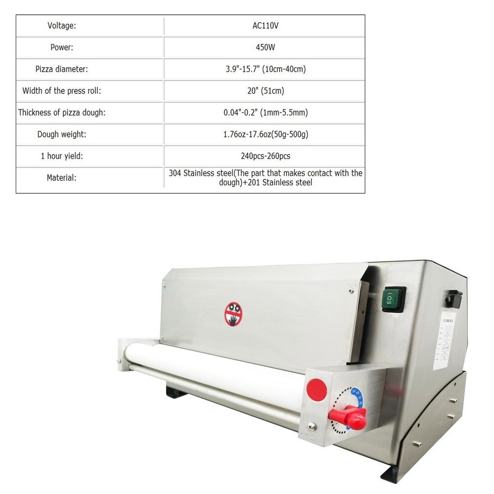 110V 450W Automatic Pizza Dough Roller Machine Press Sheeter 3"-15"