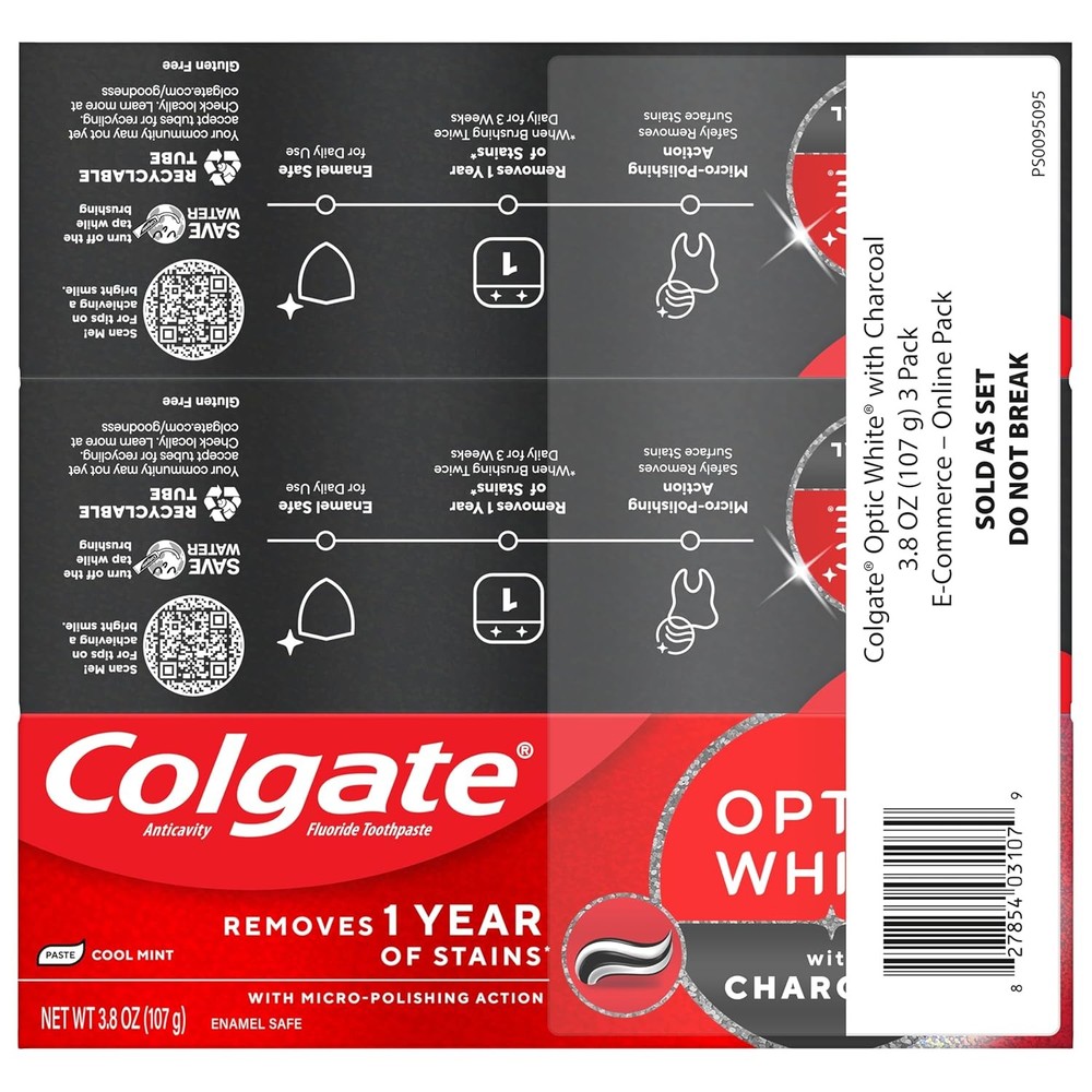 Colgate Optic White with Charcoal Teeth Whitening Toothpaste, Anticavity Toothpa