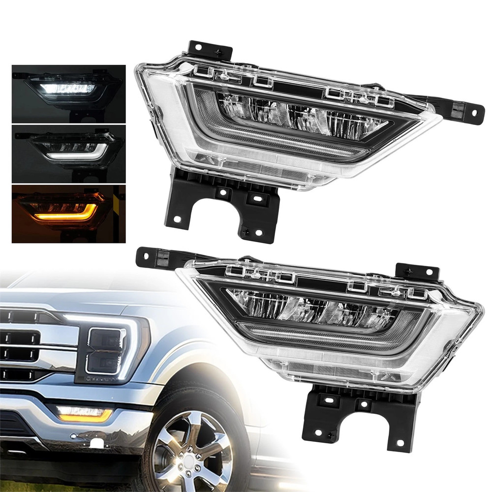 For Ford F150 F-150 XL 2021 2022 2023 LED DRL Fog Light Lamp W/Amber Turn Signal