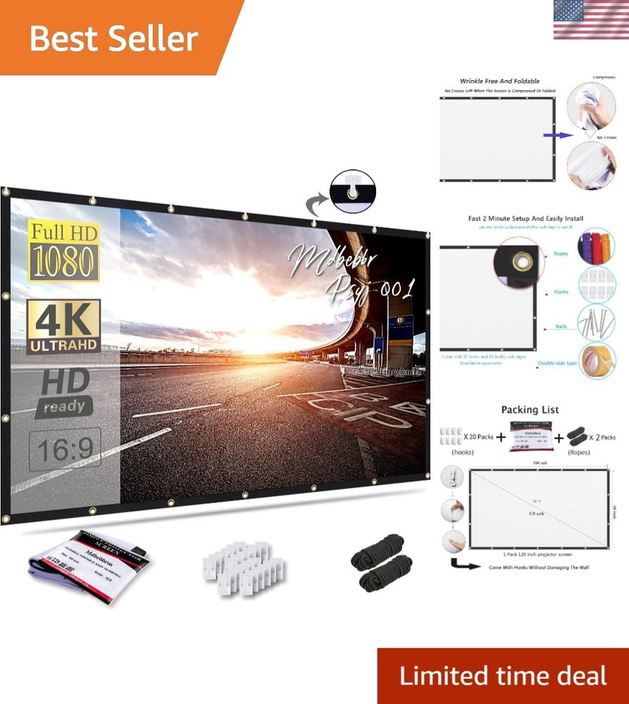 Compact 120-Inch Projector Screen, Double-Sided Projection for Enhanced Viewings