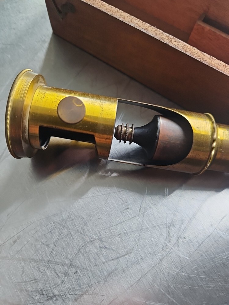 Antique Brass Tube Microscope Compound Microscope Made In Paris 1900s UNTESTED.