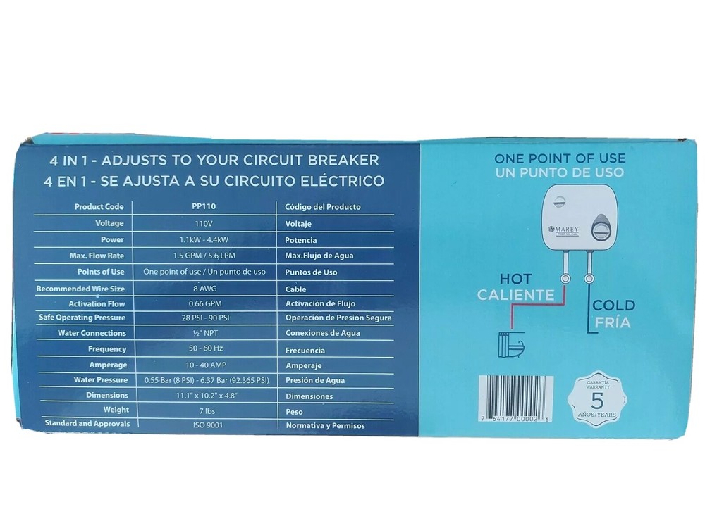 MAREY POWER PAK-PLUS 2.0 GPM Electric Tankless Water Heater - 4.4 kW 110-120Volt