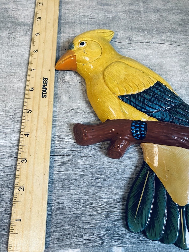 Vintage Parrot Cardinal Tropical Bird Plastic Possibly Lacquerware Wall Hanging