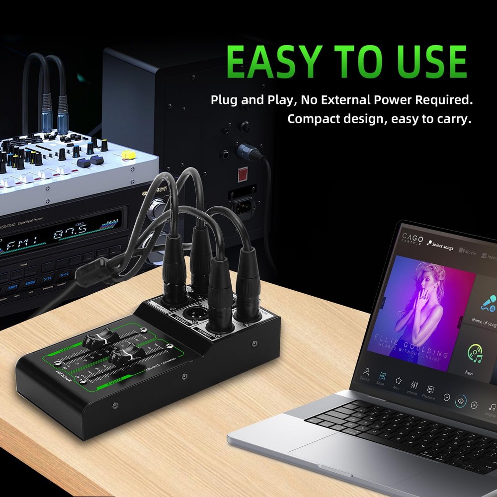 Passive Monitor Volume Controller, XLR 2 Input 2 Output Stereo Studio Control...