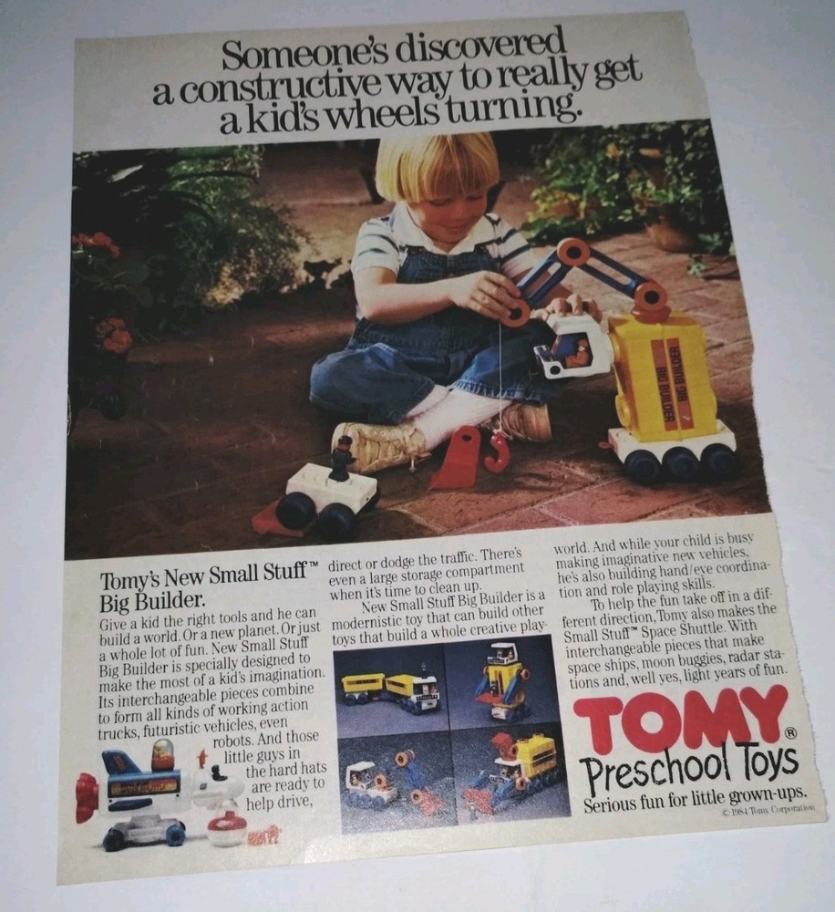 Tomy Multicolor Small Stuff Big Builder Construction Toys Print Ad
