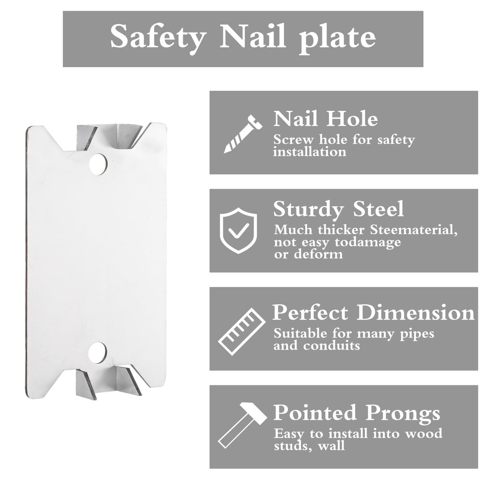 50 Pack Nail Plate for Wood Studs, Cable Wire Protector Plate, 1.5 x silver
