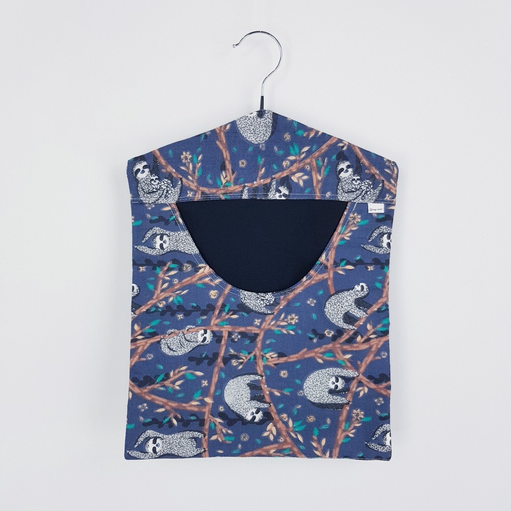 Peg Bag Handmade Navy Blue Sloth Print Lined Laundry Clothes Peg Holder