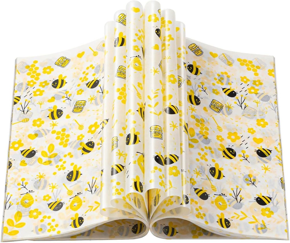 100PCS Bee Pattern Wax Paper Sheets Oilproof Waterproof Sandwich Wraps Kitchen