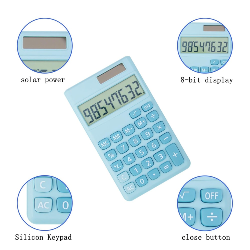 2 PCS Basic Standard Calculators Small Digital Desktop 8-Digit Display Blue