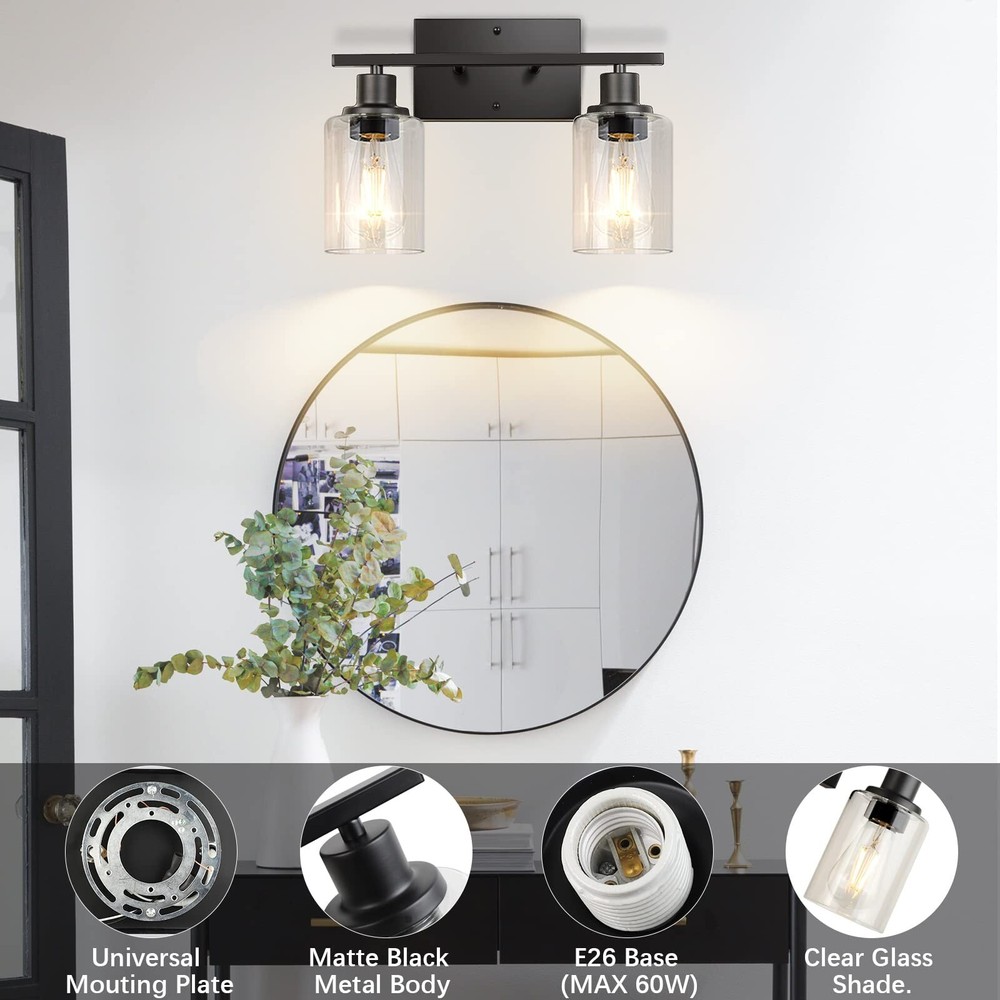 ShineTech 2-Light Bathroom Vanity Light Fixtures, Modern Wall Lighting with C...