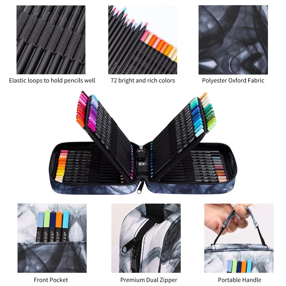 72-Color Colored Pencils Set with Mandala Coloring Sheets, Eraser, Sharpener ...