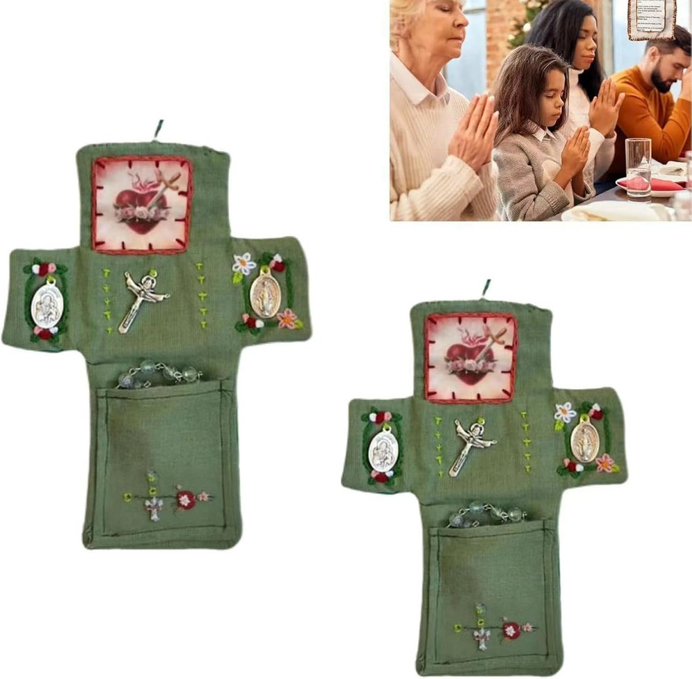2Pcs Handmade Catholic Pocket Shrine with Silver Cross Inside - Portable Devotio