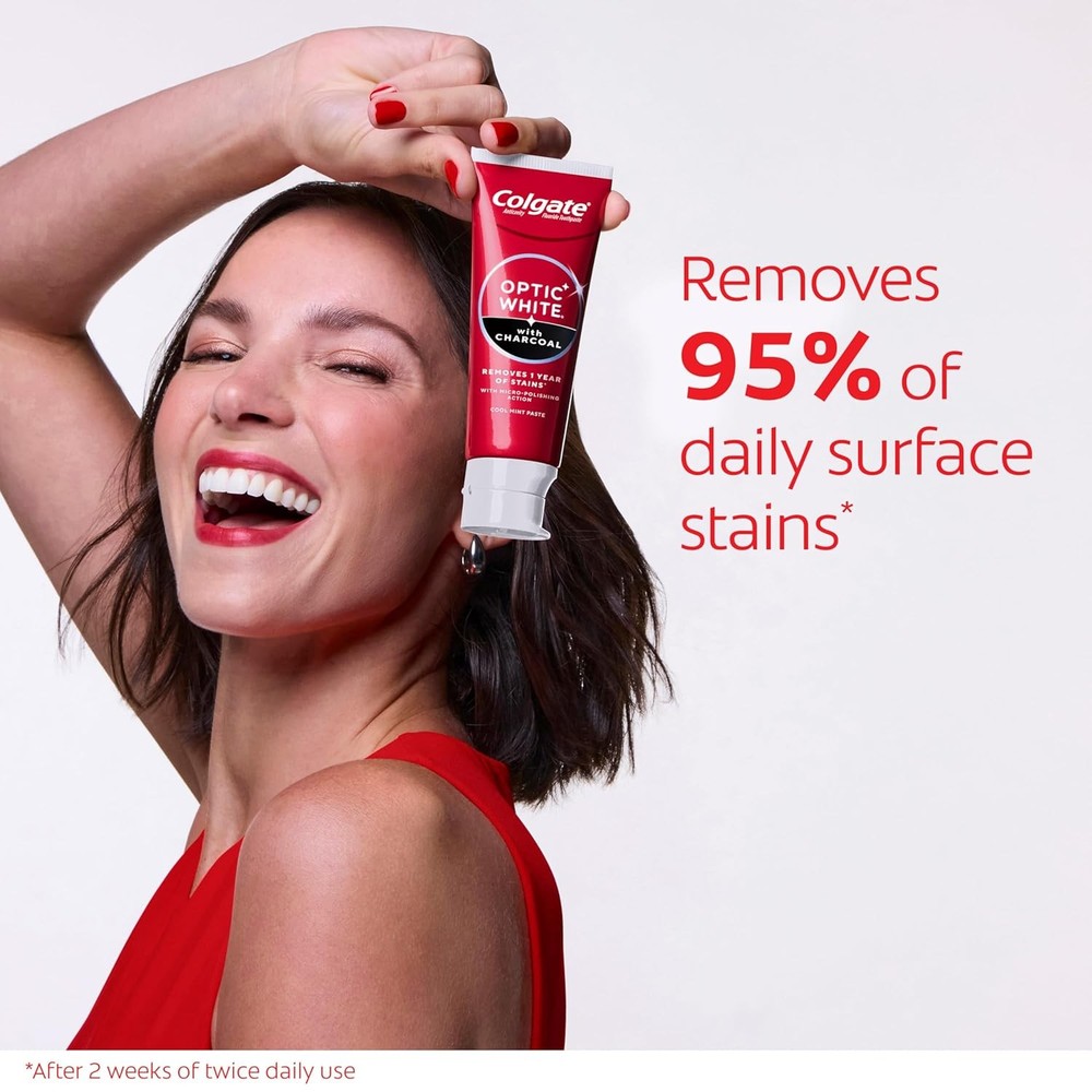 Colgate Optic White with Charcoal Teeth Whitening Toothpaste, Anticavity Toothpa