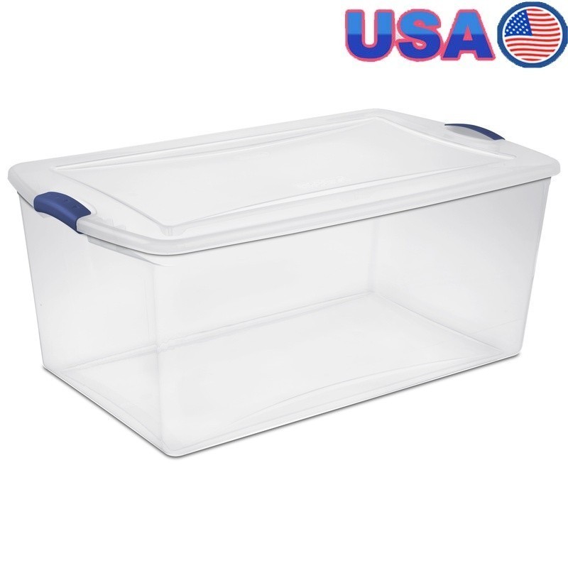 Clear Plastic Storage Bin W/ Latching Lid Stackable Container Organizing Home US