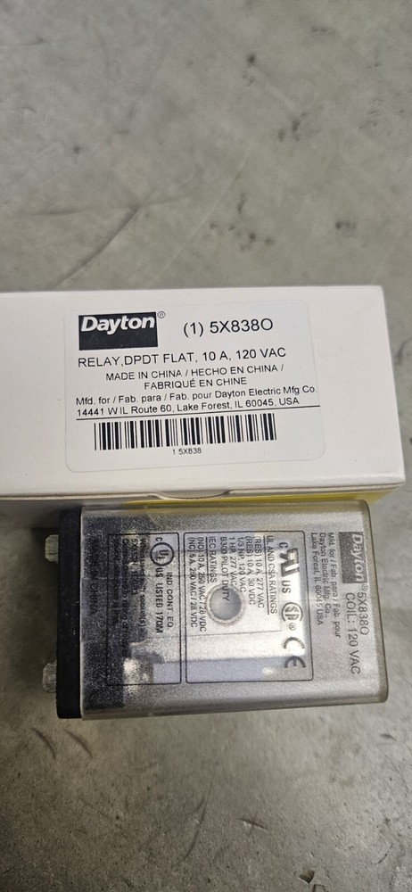Dayton 5X8380 Relay DPDT FLAT, 10A, 120VAC