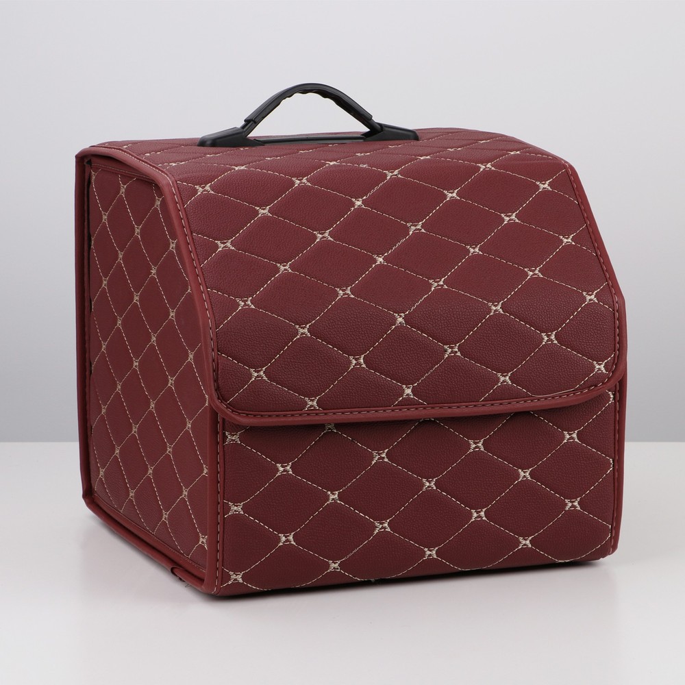 Red Diamond Pattern Car Trunk Organizer Box Storage Collapsible Foldable