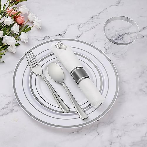 175 Piece Plastic Dinnerware Set for 25 Guests, Silver 175 Piece (25 guests)