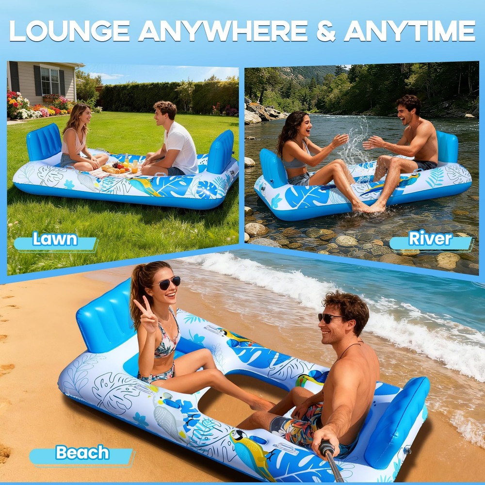 FluSing 2 Person Inflatable Pool Float Adult,87” x 44” Extra Large I