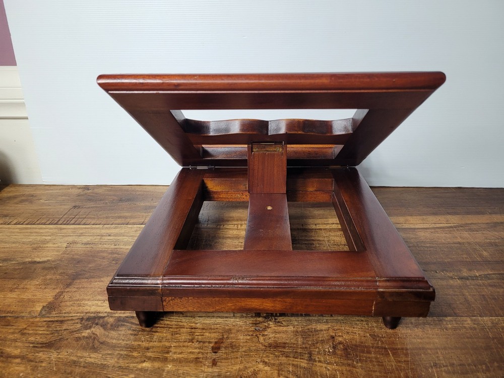 Vintage Solid Timber Tabletop Book Holder, Brass Hinges, Turned Timber Feet