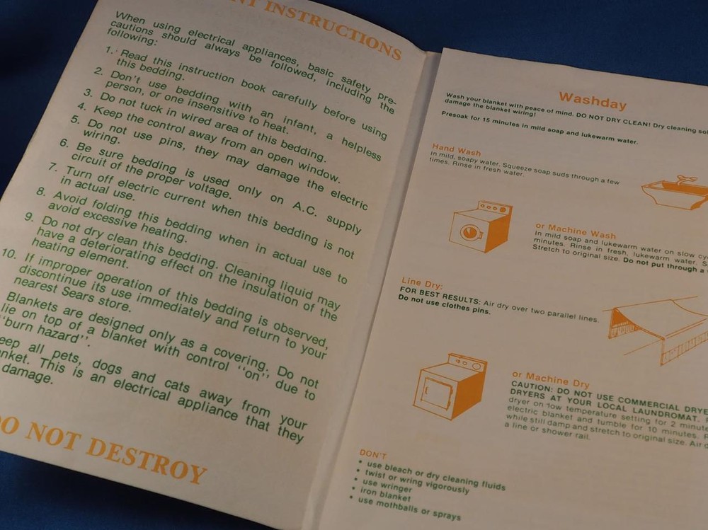 Sears Automatic Blanket Instruction Manual