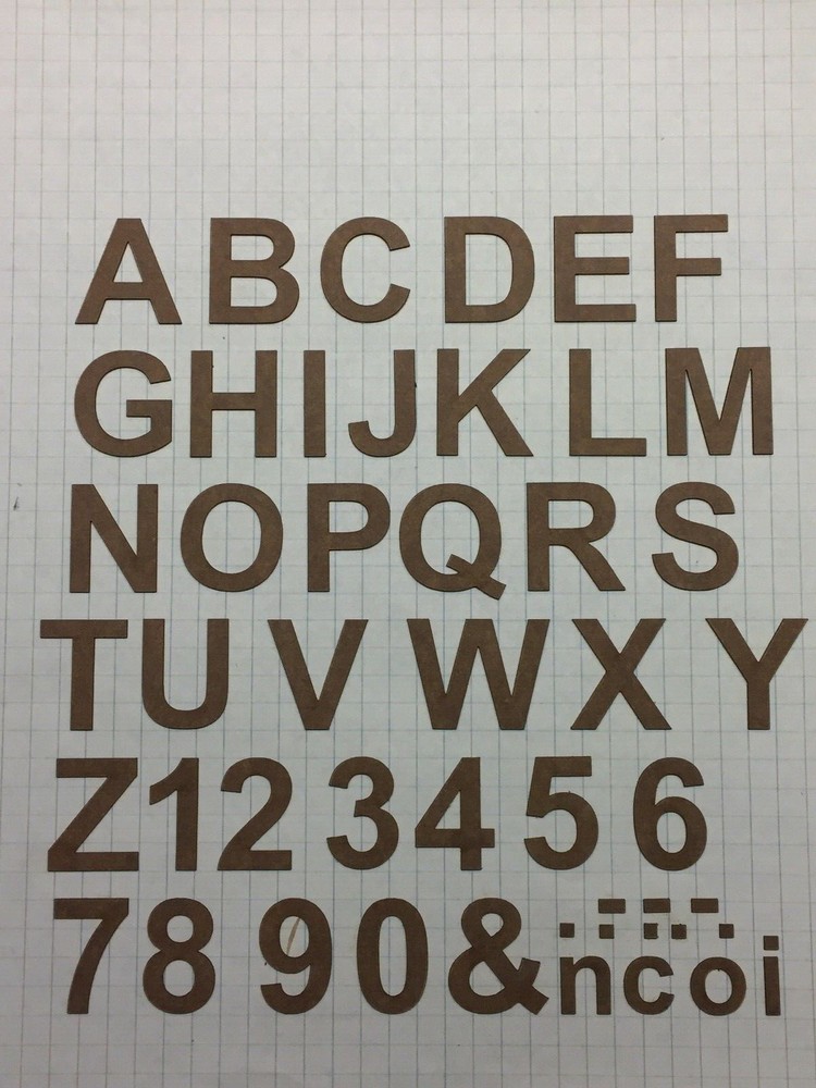 Laser Cut Letter Set Arial Bold 1" 150 Pcs. O, HO N Scale Modeling