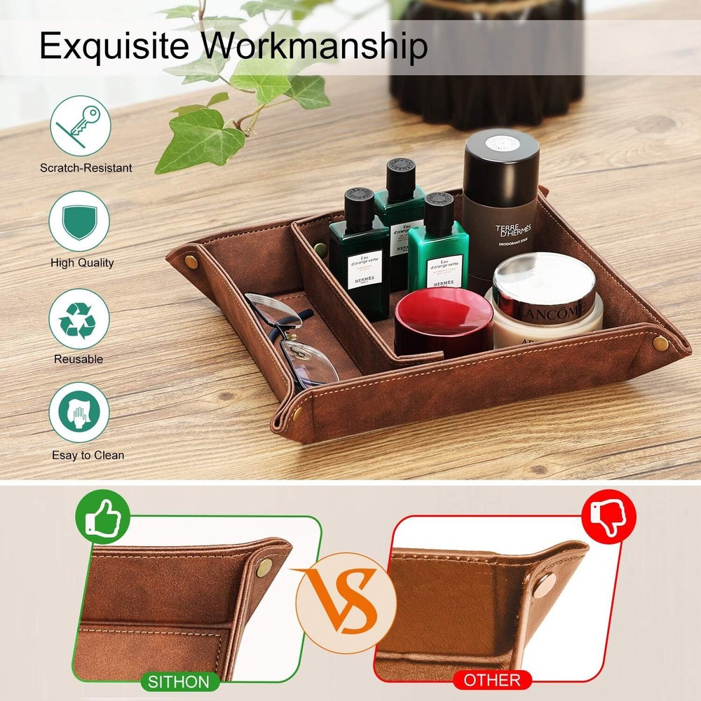 Valet Tray Desktop Storage Organizer – Removable 2 Compartments Catchall Tray