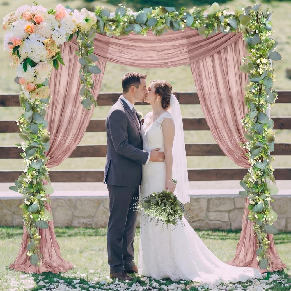 Gilprop Dusty Pink 132 Pcs Cheesecloth Table Runner with Artificial Greenery ...