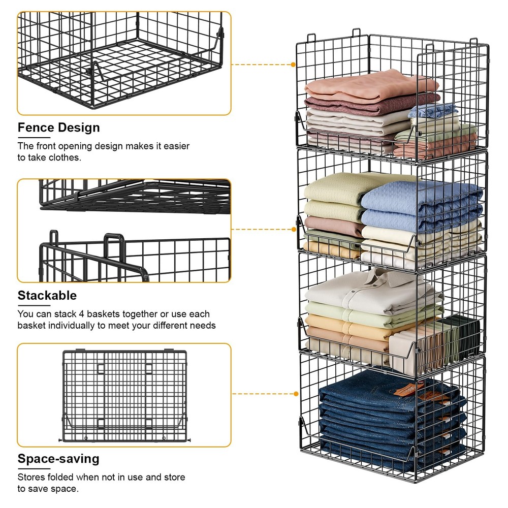4-Tier Extra Height Stackable Closet Organizer – Foldable Storage Bins for Sw...
