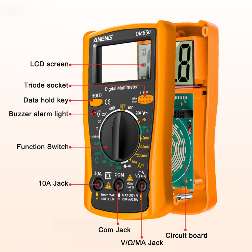 LCD Digital Multimeter Voltmeter Ammeter Ohmmeter Volt AC DC Tester Leads Meter