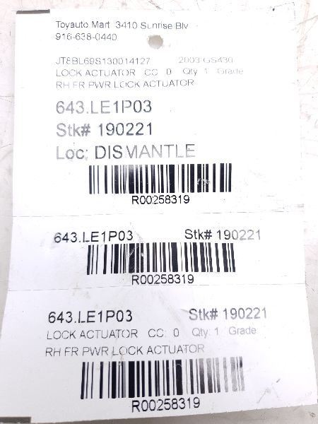 2003 LEXUS GS430 PASSENGER SIDE FRONT DOOR LOCK ACTUATOR ASSEMBLY