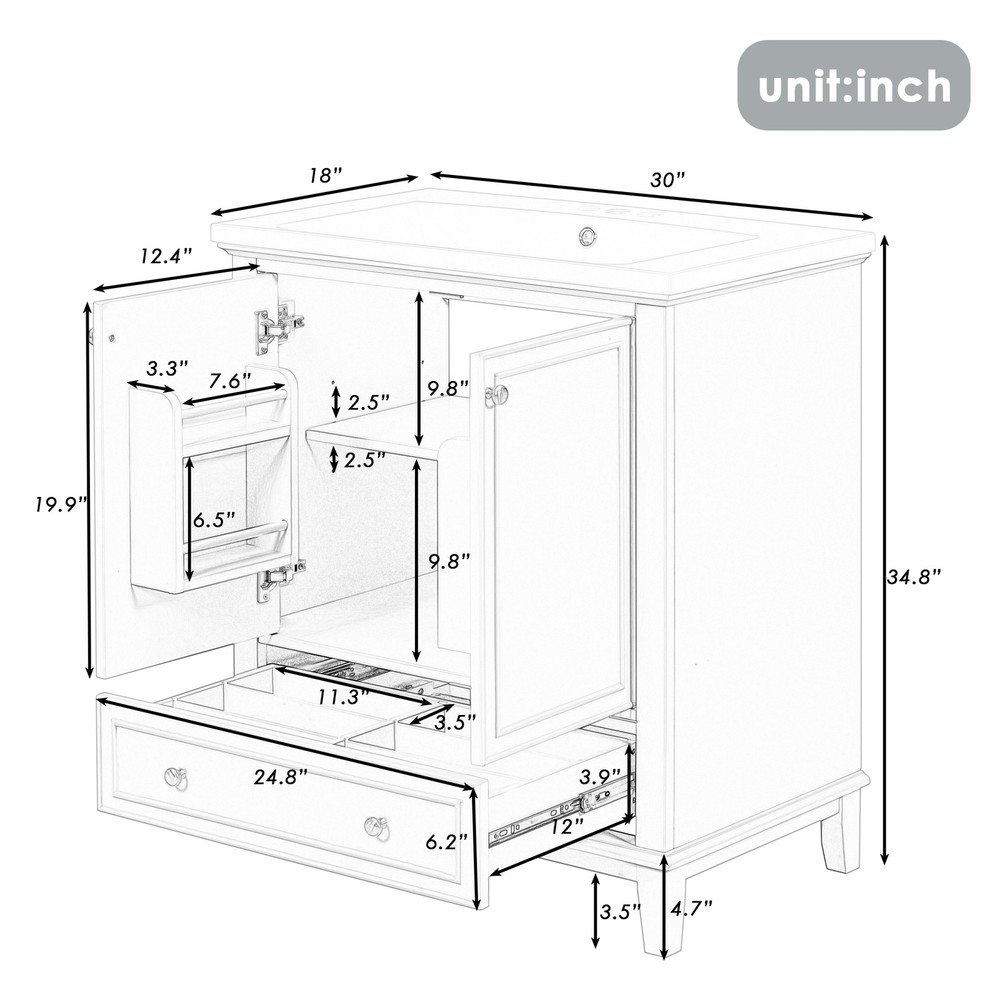 30" Bathroom Vanity without Sink Multi-functional Bathroom Cabinet w/Drawer