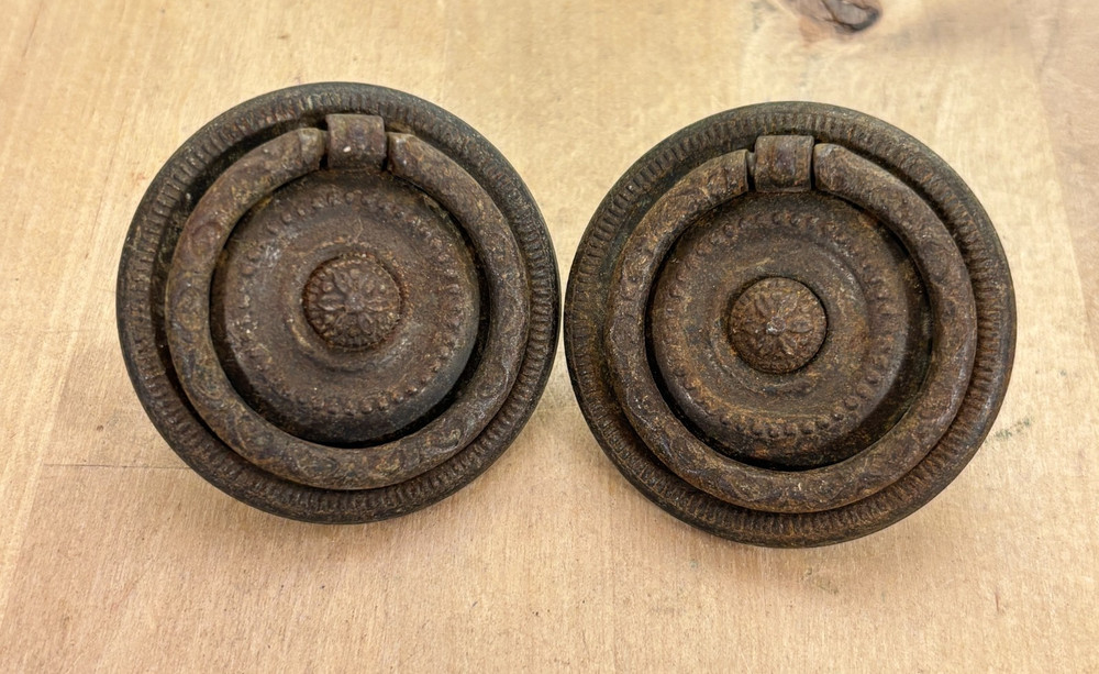 Pair Vintage Metal Drawer Loop Pulls Rings, 2.25"dia, Replacement Hardware