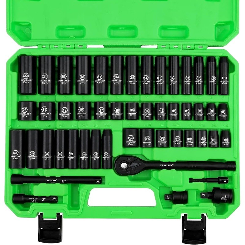 50PC Impact Socket Set 6-Point Chrome Vanadium Automotive Tools Durable Storage