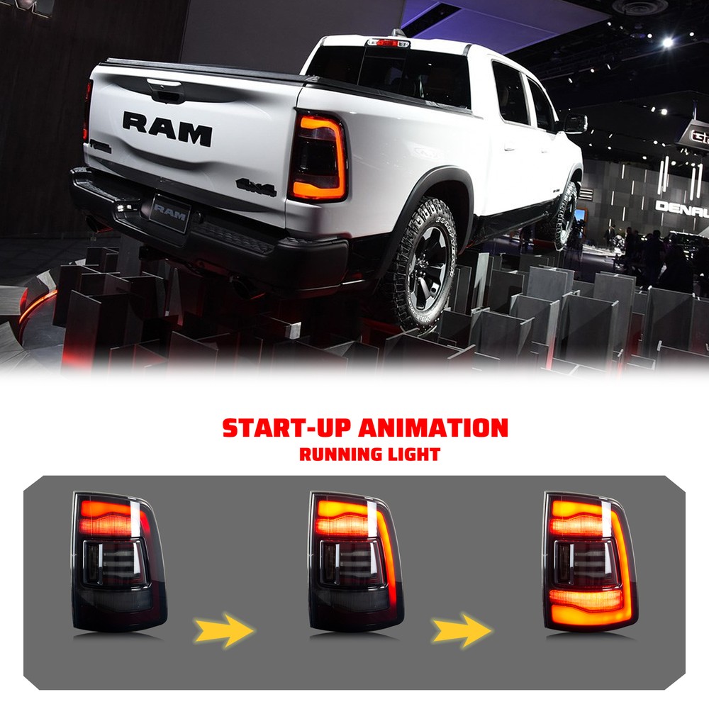 LED Black Tail Lights for Dodge Ram 4th Gen 2009-2018 Sequential Rear Lamps