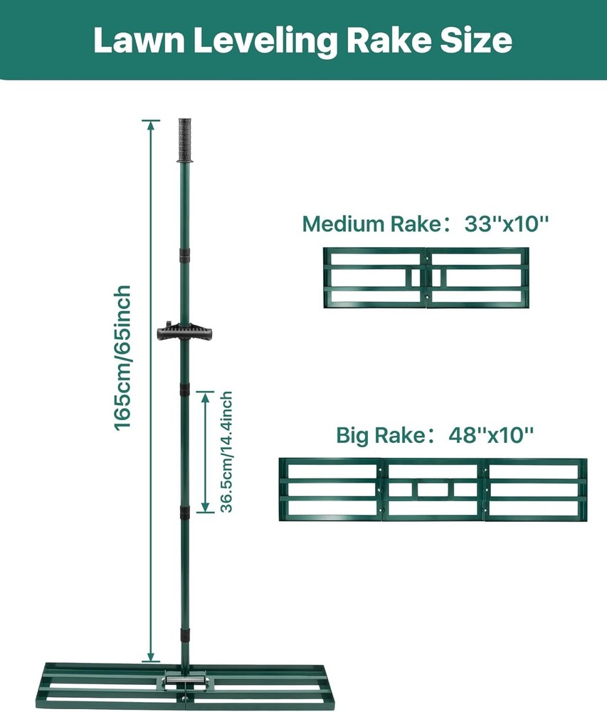 Lawn Leveling Rake 30x10'', Yard Leveling Rake for Soil with Adjustable Handle,