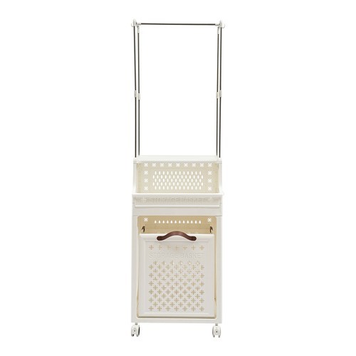 White Rolling Folding Laundry Organizer 3Tiers Laundry Basket with Wheels &Shelf