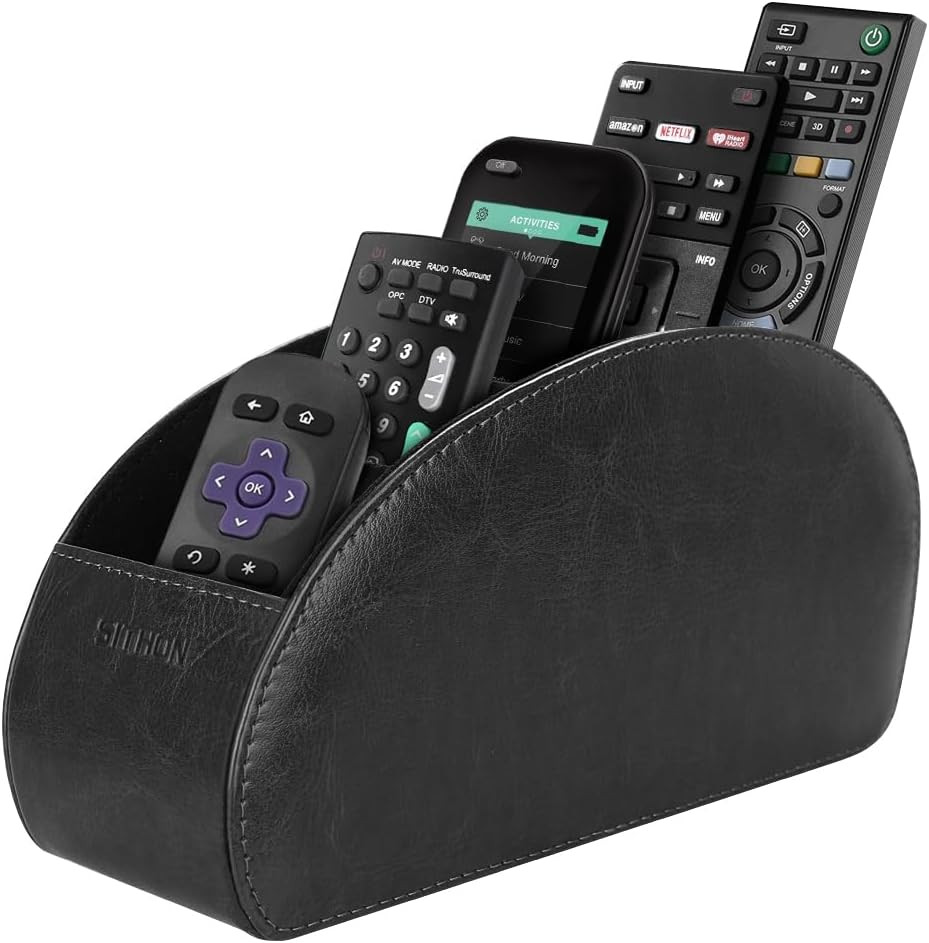 Remote Control Holder with 5 Compartments Leather Remote Caddy Desktop Organizer