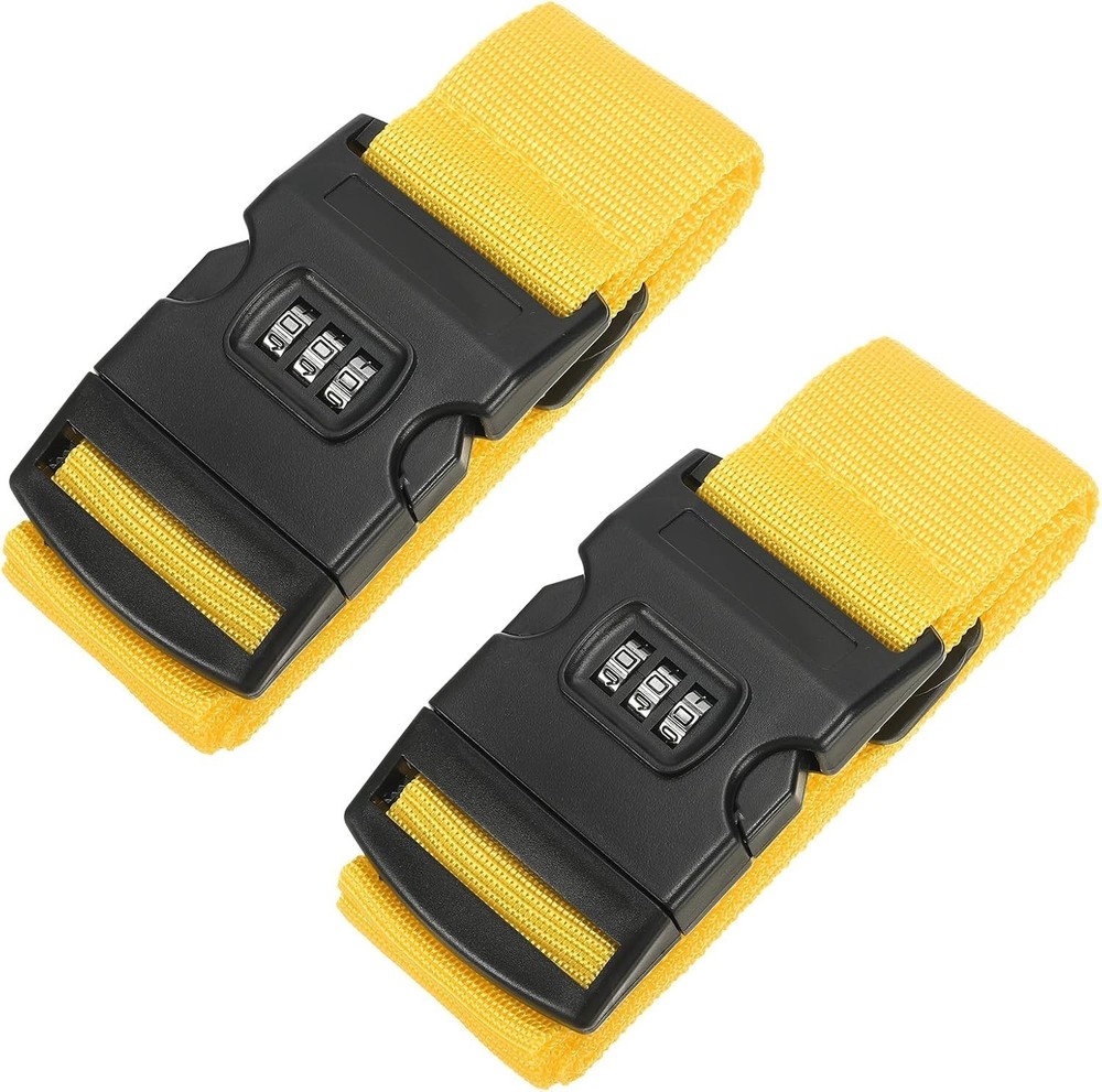 2Pcs Luggage Strap with Combination Lock TSA Approved Yellow