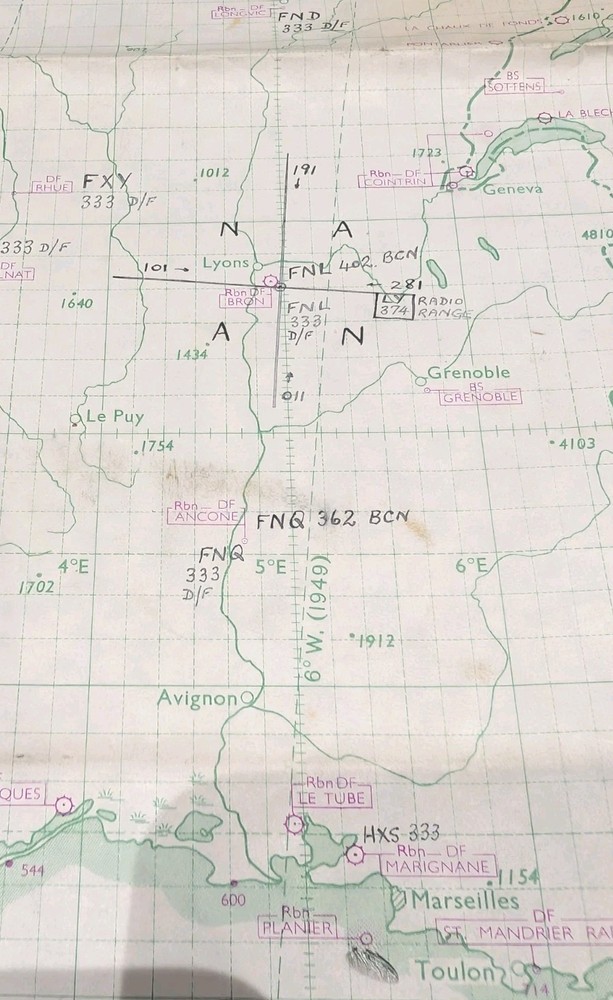 Original War Office Plotting map London-Gibraltar-Malta 1949 With Ops Markings